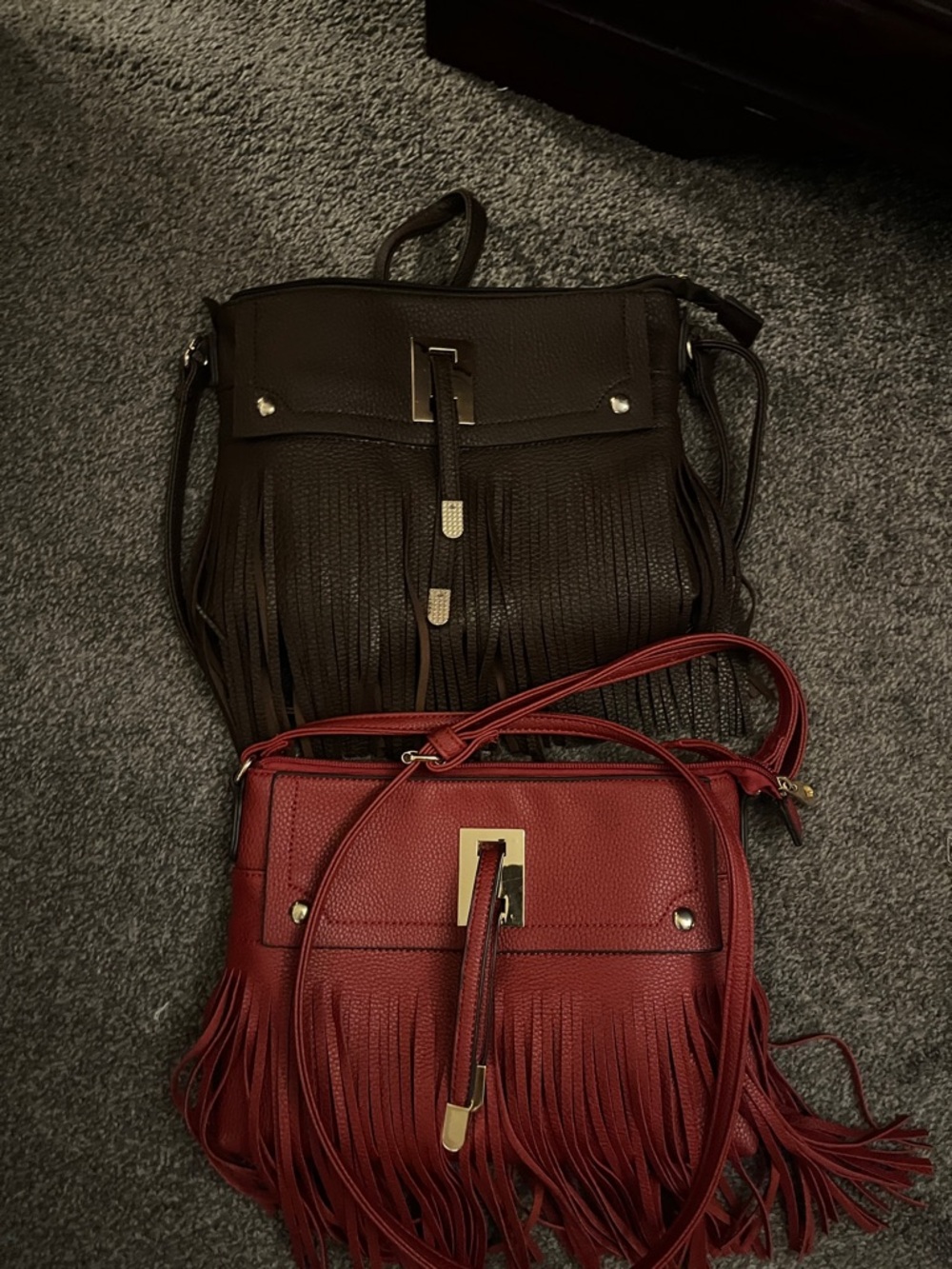 Fringed Crossbody Bag - Red - Unbranded